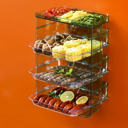 

Multi-Layer Serving Tray Drawer Type Kitchen Food Veg Organizer Holder with Removable Tray Plate Punch Free Wall Mount New