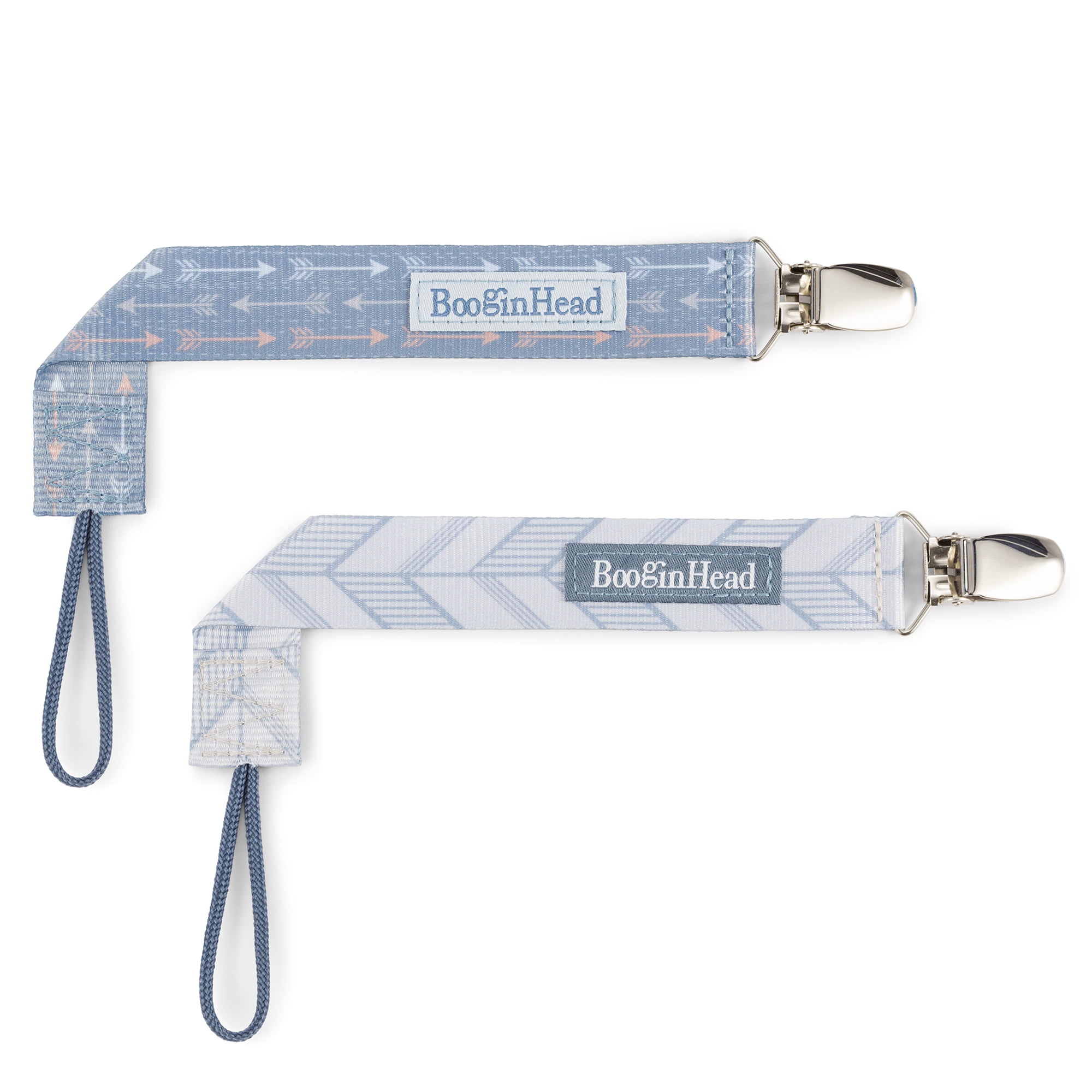 Booginhead Universal Pacifier Clips, Infant Toddler Boys and Girls, Blue Chevron Arrows