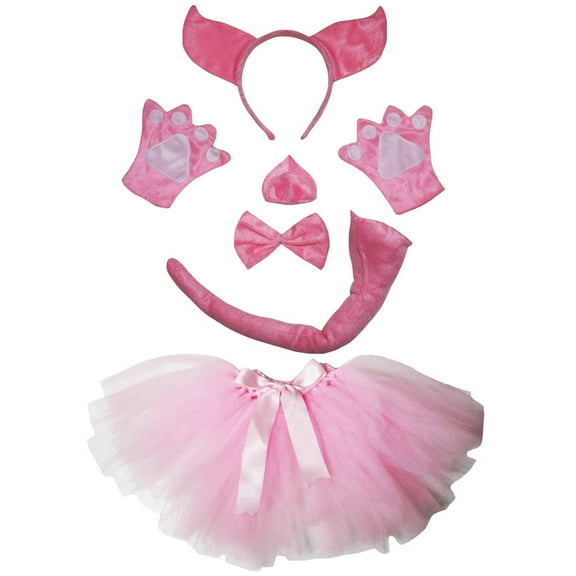 Petitebelle Pig Headband Bowtie Tail Glove Nose 5pc Costume (Pink, 1-5 Years)