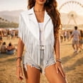 thumbnail image 3 of cocolona Vest for Women Notch Lapel Fringe Sleeveless Cropped Jacket Vacation Party Trendy Outerwear, 3 of 6
