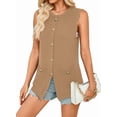 thumbnail image 3 of Women's Sleeveless Cardigan Button Front Summer Knit Vest Khaki M, 3 of 9