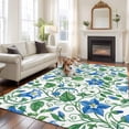 thumbnail image 2 of Blue Green Botanical Area Rugs 6'x9', Washable Small Throw Rugs for Kitchen Dining room, Watercolor Spring Floral Summer Indoor Outdoor Rug Non-Slip Low Pile Carpet Runner Reversible Floor Mats, 2 of 8