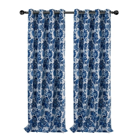 Jacobean Floral Regal Home Collections 2 Pack Floral Jacobean 100% Thermal Insulated Blackout Window Curtains - Blue ()