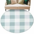 thumbnail image 2 of Aqua White Buffalo Check 5ft Round Rug, Farmhouse Plaid Modern Geometric Non-Skid Rubber Backing Large Area Rugs - Living Room Bedroom Home Office, Indoor Floor Mat Carpets Washable Rug, 2 of 9