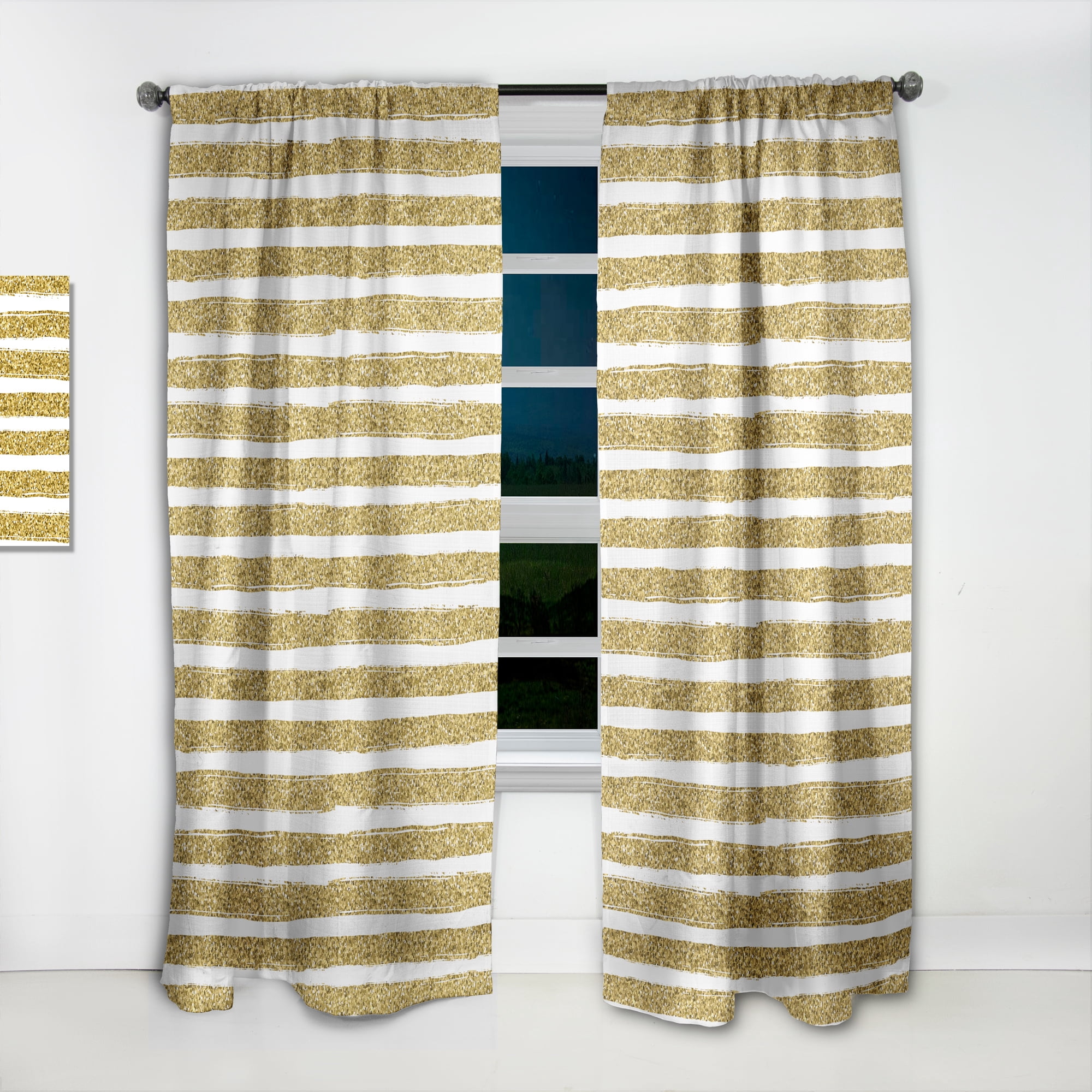 Designart 'Golden Cubics Horizontal Lines ' Mid-Century Modern Curtain Panel