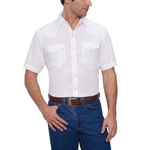Ely Cattleman Men's Short Sleeve Solid Western Shirt, White, XX-Large