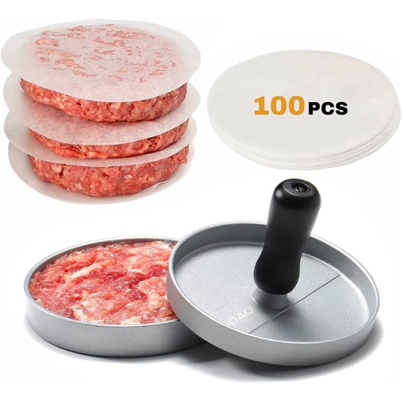 Burger Press Hamburger Patty Maker Non-Stick Hamburger Mold with 100 Patty Papers BPA Free |Meat Beef Cheese Veggie Burger Maker for Grill Griddle BBQ