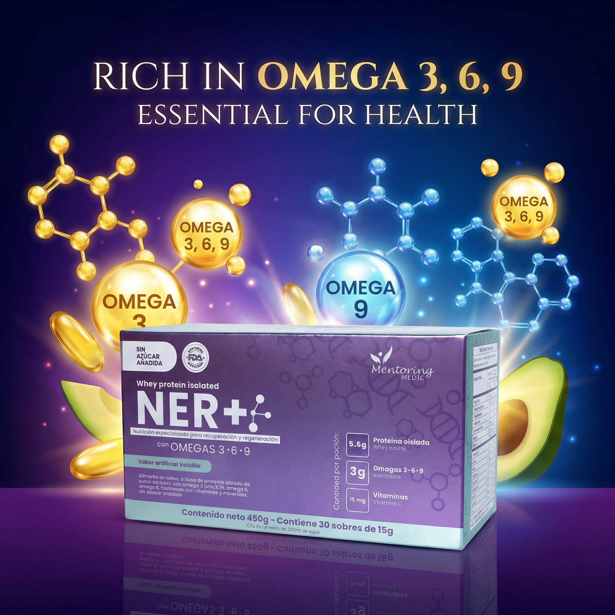 NER+ PROTEIN ISOLATED WITH OMEGA 3, 6, 9 PROTEINA MEDICA