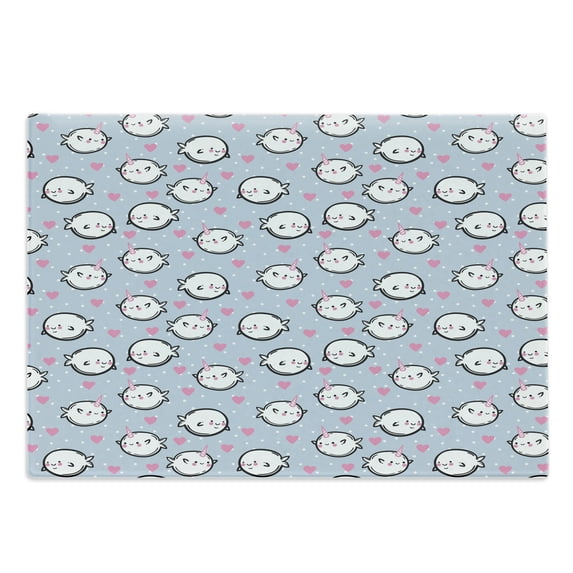 Narwhal Cutting Board, Cartoon Styled Whales with Polka Dots and Hearts Background Doodle Design, Decorative Tempered Glass Cutting and Serving Board, Large Size, Multicolor, by Ambesonne