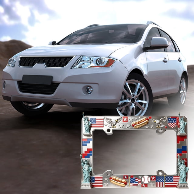 Aufmer Embossed Pattern Commemorative Metal License Plate Frame Three Dimensional Texture Design Standard Specification For Automobile Outer Plate Personality Decor Fixing