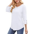 thumbnail image 4 of UVN Summer Womens Blouses Crew Neck 3/4 Sleeve with Button Shirts for Women Loose Fit Tunic Tops, 4 of 9