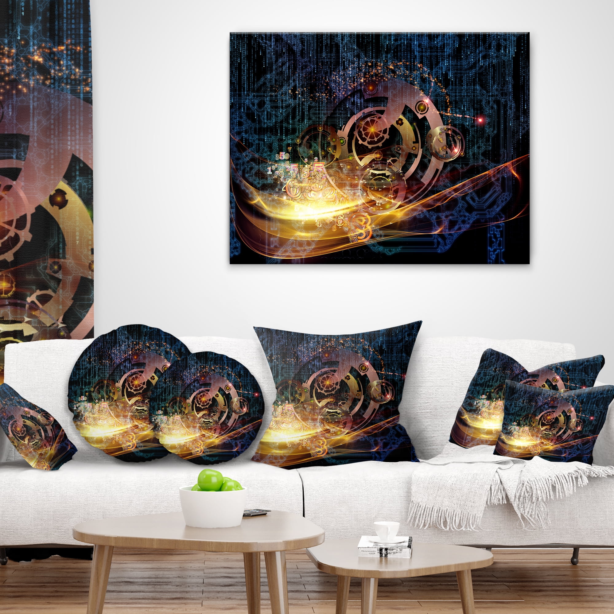 Designart Lights of Gears - Abstract Throw Pillow - 12x20