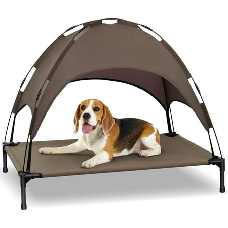 Elevated Dog Bed with Canopy Portable Dog Cot with Removable Shade Tent Outdoor Raised Pet Cot Cooling Bed for Dogs