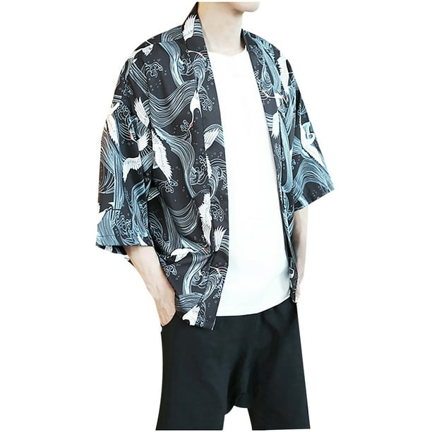 XZNGL Sun Protection Clothing Men Men Cardigan Casual Five-Point Sleeve  Print Sun Protection Clothing Light Coat Kimono Cardigan Men 
