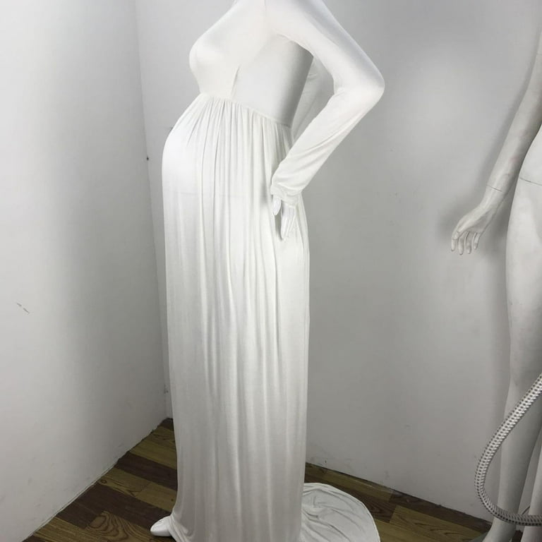 white backless maternity dress Deep V-neck Tull Full Ruffles Backless Clooud Dress Materning Dress for photoshoot 18W / N28