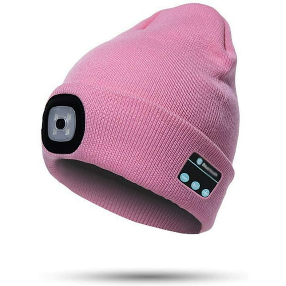 Viworld LED Beanie Bluetooth Hat Built-in Stereo Speakers & Mic Hands-Free Hat Lights USB Rechargeable LED Headlamp Winter Knit Cap for Men Women, PInk