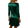 thumbnail image 3 of Women's Cowl Neck Dress Silky Ruched Midi with Long Sleeve for Holiday Party Evening Cocktail Fall Winter Drape Loose Fit Outfit Green L, 3 of 3