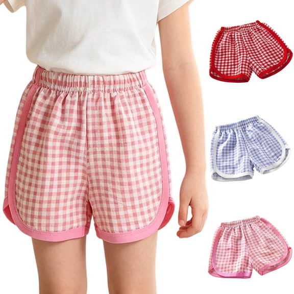 Fancifize Summer Plaid Lounge Shorts for Girls Casual Elastic Waist Wide Leg Pj Shorts Kids Loose Short Pants