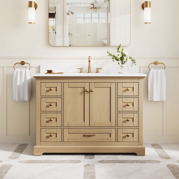 ANGELES HOME 48 Inch Freestanding Solid Wood Bathroom Vanity with cUPC Undermount Basin with 2 Doors and 9 Drawers