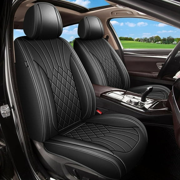 LAONNVIR Seat Covers Full Set Car Seat Cover Waterproof Black Faux Leather Seat Covers Airbag Compatible Universal Seat Protector Fit for Hyundai Palisade 2020-2024 (Black)
