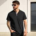 thumbnail image 2 of Men's Henley Shirt Short Sleeve Cotton Casual T-Shirt With Chest Pocket Contrast Button Placket Regular Fit Summer Tops for Daily Wear,S, 2 of 5