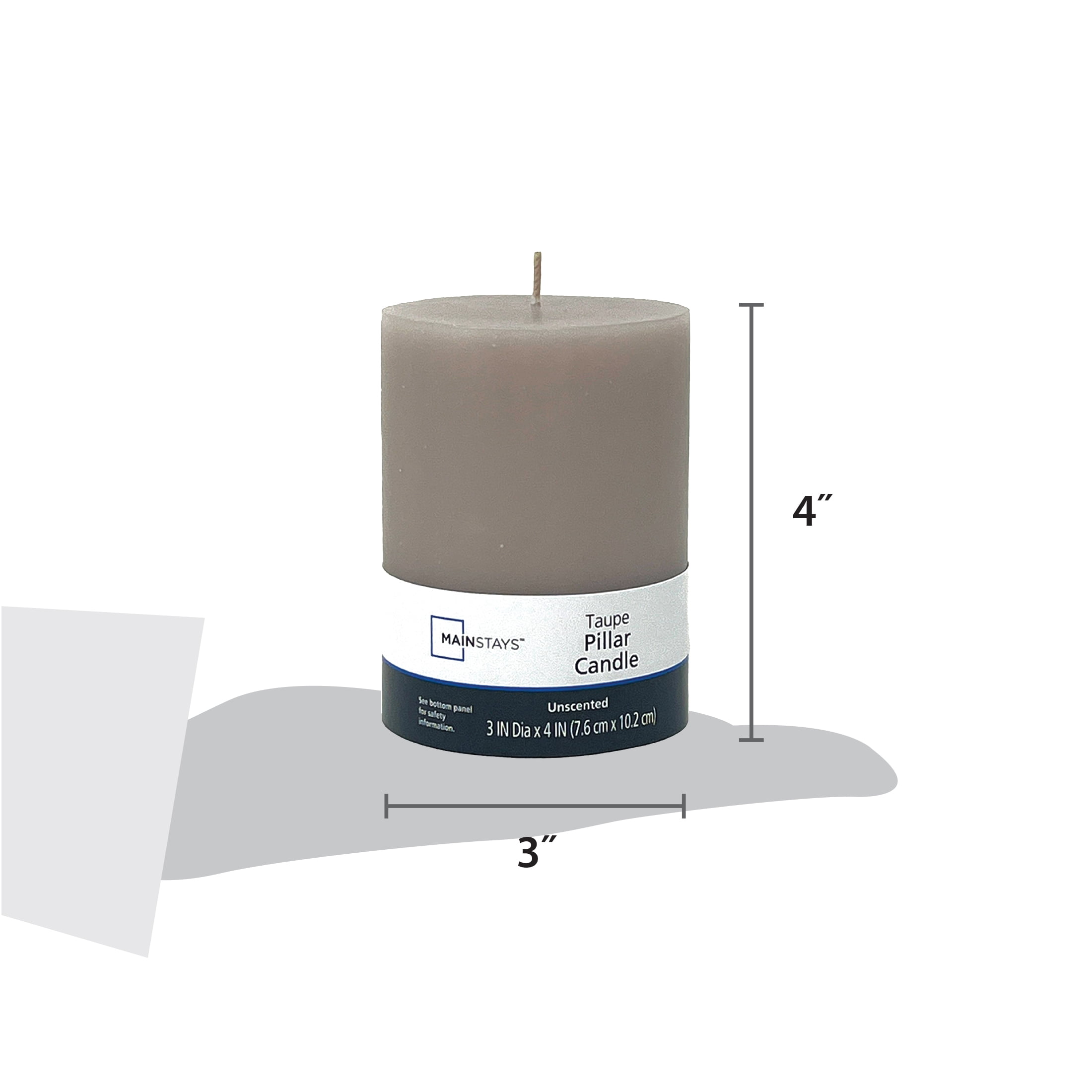 Mainstays Single Wick 3 in x 4 in Pillar Candle, Unscented, Taupe