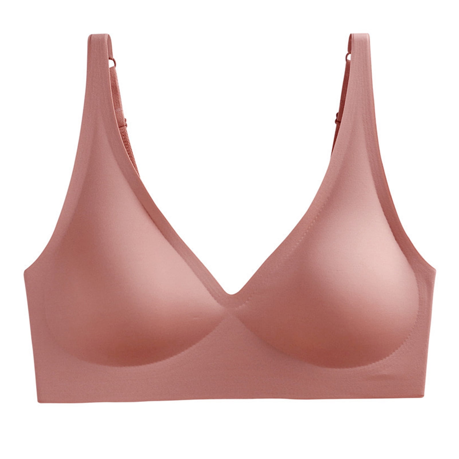 harmtty Lady Bra Padded Sexy Soft Intimate Solid Color Support Breast  Seamless Wire Free V Neck Sports Bra for Daily Wear,Skin Color 