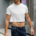 thumbnail image 2 of FOPSUFGWFO Mens Crop Tops Basic Casual Short Sleeve T-Shirts Crew Neck Daily Wear Loose Fit Fashion Blouses For Male Party Night Out White 2XL, 2 of 5