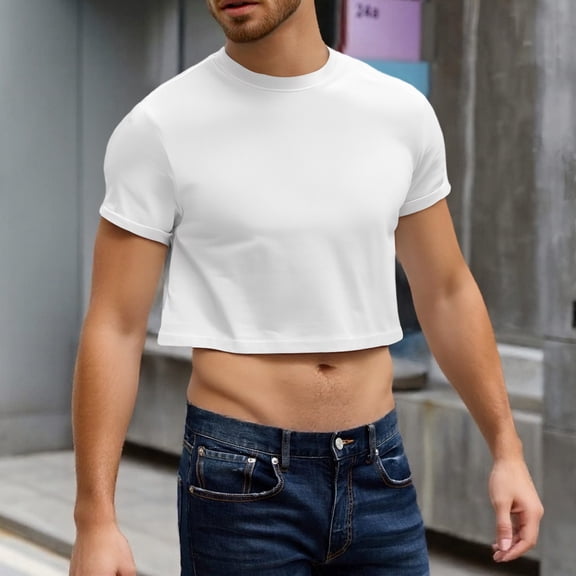 Crop Tops for Men Basic Short Sleeve Round Neck Casual Pullovers Summer Loose Fit Tee Tops Hot Shirts