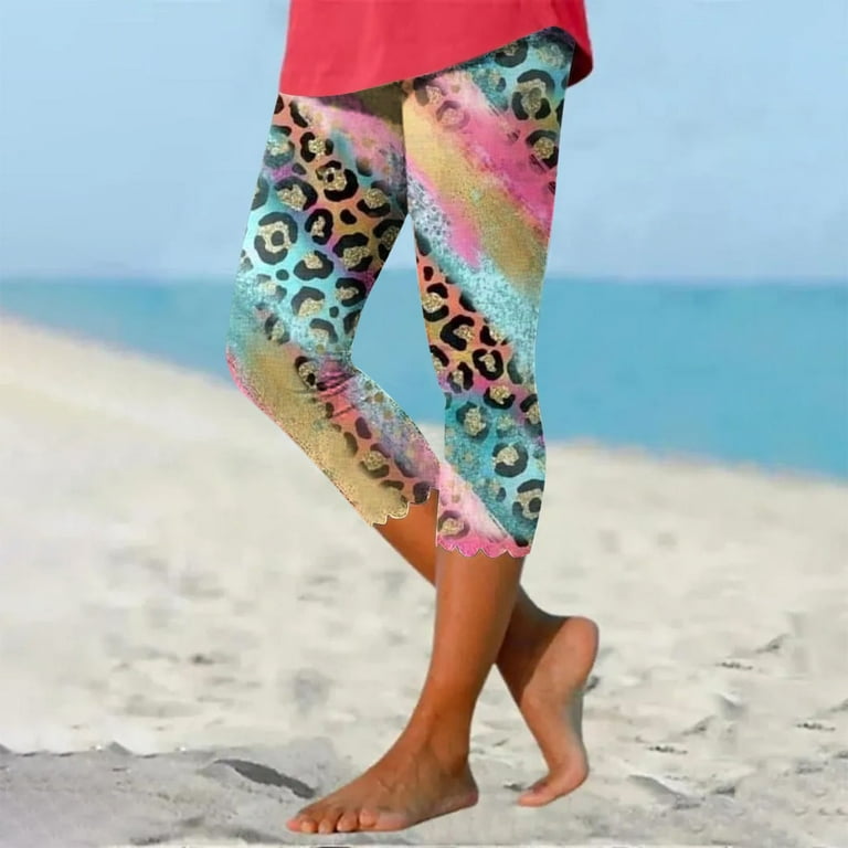 Ladies Stretch Capri Leggings Under Tunic Tops and Dress Graphic Printed  Beach Capris Cropped Pants Underpants (XX-Large, Pink) 