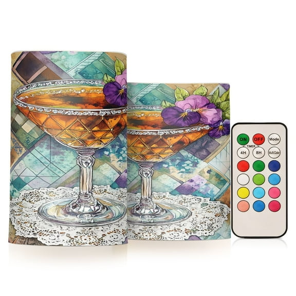 BZSMCE Flameless Candles LED Lights Cocktail with Purple Flowers Creativity Battery Candles