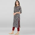 thumbnail image 4 of Janasya Indian Round Neck 3/4 Sleeve Floral Print Blue Cotton Kurta With Pant For Women, 4 of 10