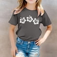 thumbnail image 2 of Toddler Girls Tops & T-Shirts Floral Print Round Neck Short Sleeve Casual T Shirts Daily-Wear,Gray,6-7 Years, 2 of 5