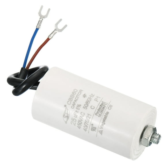 Uxcell CBB60 25uF Run Capacitor, AC450V 2 Wires 50/60Hz Cylinder with Screw 75x40mm