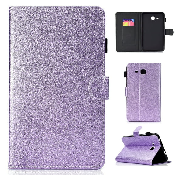Galaxy Tab A 7.0 Inch Case, T280 T285 Case, Allytech Synthetic Glitter Leather Bling Design Kickstand Magnetic Clasp Pencil Holder Cards Slots Wallet Case Cover for Samsung Galaxy Tab A 7.0", Purple