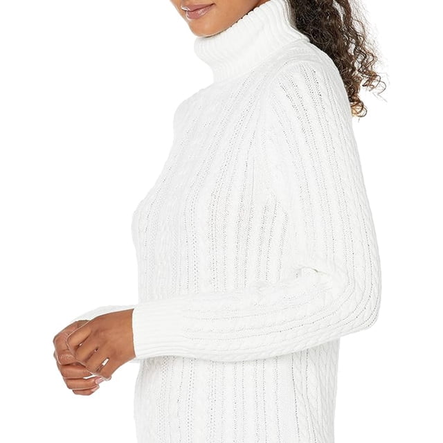 Suéter de cuello alto de punto cable ligero para mujer (L)