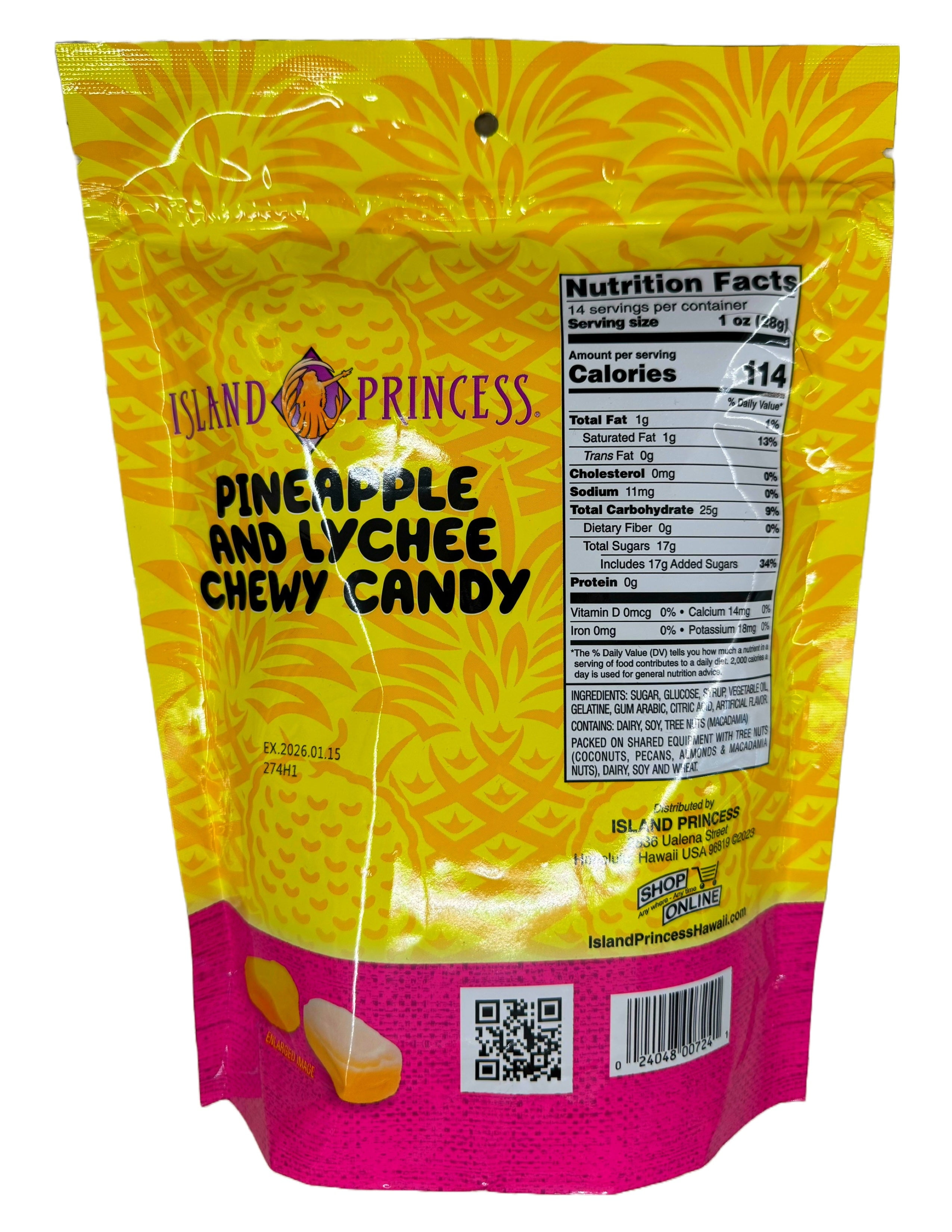 Island Princess Pineapple and Lychee Chewy Candy 14 Ounce