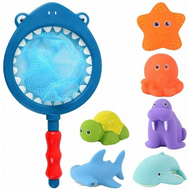 Bath Toy , Fishing Floating Animals Squirts Toys Games Playing Set with  Fishing net , Fish Net Game 