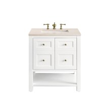 James Martin Vanities 30" Single Vanity, Bright White w/ 3 CM Eternal Marfil Top