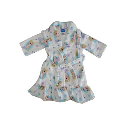 Girls Fleece Shawl Collar Robe - Disney Little Girls White Frozen Elsa Printed Shawl Collar Belted Robe