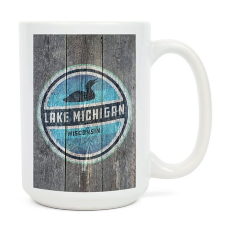 

15 fl oz Ceramic Mug Lake Michigan Wisconsin Rustic Loon Contour Dishwasher & Microwave Safe