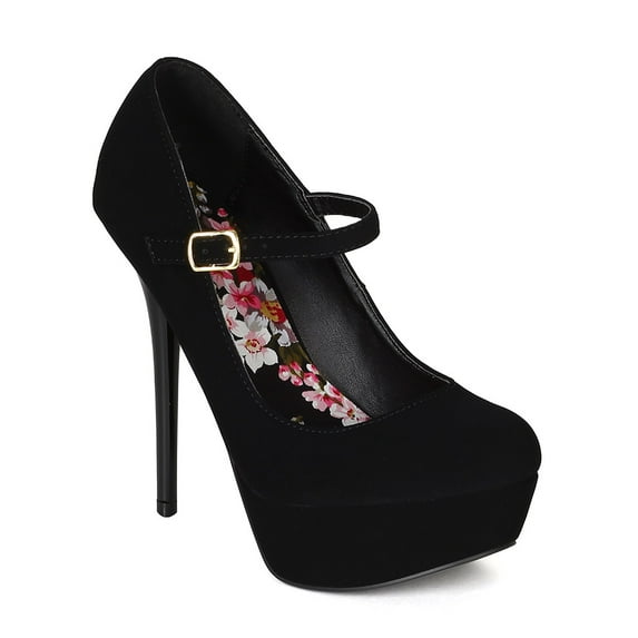 Qupid BF85 Women Nubuck Mary Jane Platform Glossy Stiletto Heel Pump