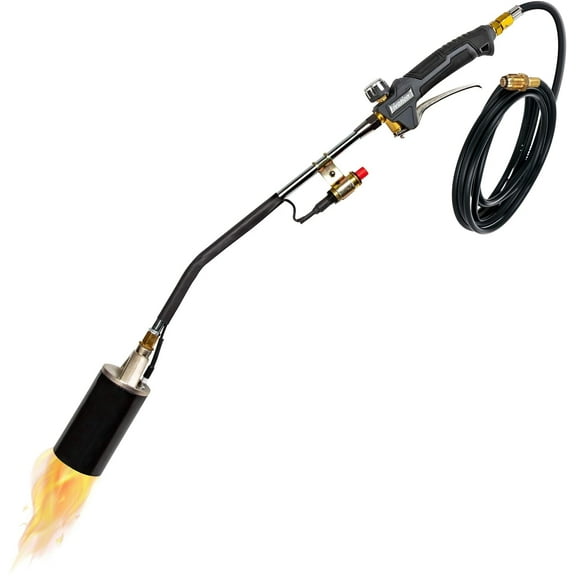Ivation Heavy-Duty Propane Torch | 340K BTU Gas-Powered Weed Burner with Push-Button Igniter, Adjustable Flame, 10’ Hose & Safety Trigger for Melting, Welding, Roofing, Soldering, Wood Treating, Etc.