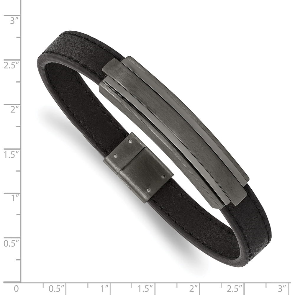 Diamond2Deal Stainless Steel Brushed and Polished Gun Metal IP-Plated Black Rubber Bracelet for Men 8.5"