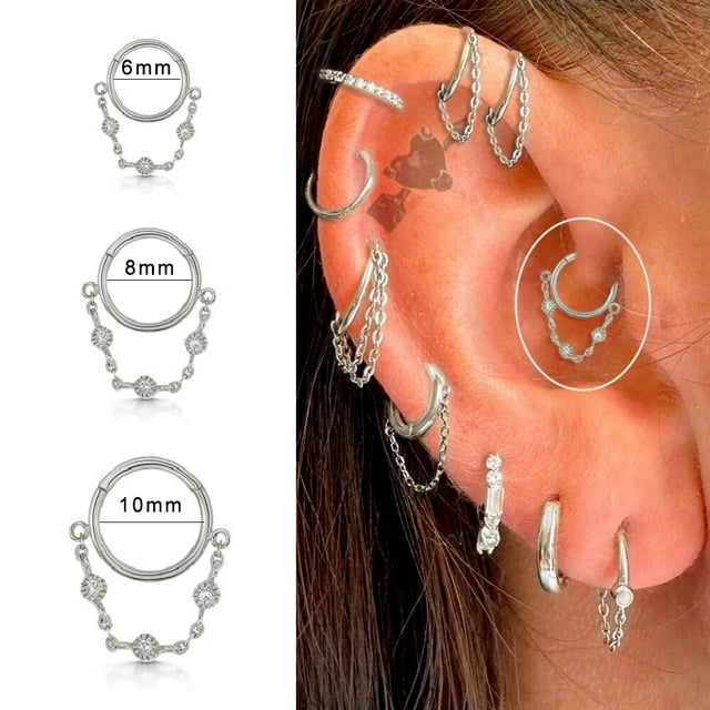 1pc Stainless Steel Hoop Earrings with Chain Simple Septum Piercing Nose Rings Women Gold Color Tragus Rook Ear Piercing Jewelry