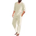 thumbnail image 2 of jsaierl Men 2 Pieces Cotton Linen Set Henley Shirt Long Sleeve and Casual Beach Pants Summer Yoga Outfits Casual Long Tracksuit, 2 of 9