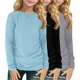 thumbnail image 2 of Thredzr White Long Sleeve Shirt Girls Long Sleeve Shirts Crewneck Curved Hem Solid Color Tees Oversized T-Shirts Sky Blue-Black-Gray 160, 2 of 6