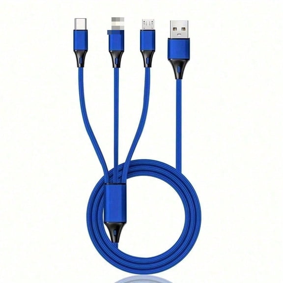 2 sets of multi-functional one-in-three USB 1.2 mini nylon braided universal mobile phone charging cables, with USB C / micro USB / Lightning interface converter, suitable for all mobile phone chargi