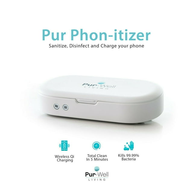 Pur Phon-itizer UV Light Phone Sanitizer | UV Sanitize Disinfect Charge Your Cell Phone Qi by Pur-Well Living