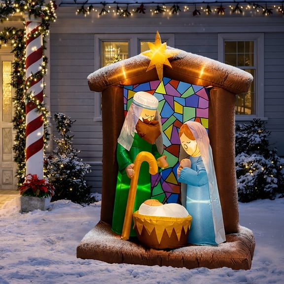Inflable de Navidad nacimiento Navideño modelo Vitral 2.1 m de alto con luces LED Christmas inflatable Artego